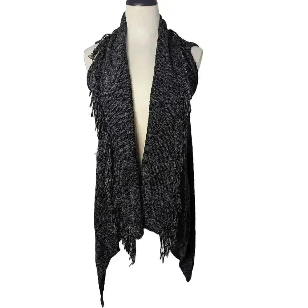 Mossimo Supply Co. Open Front Knit Fringe Vest Cardigan - Charcoal Black